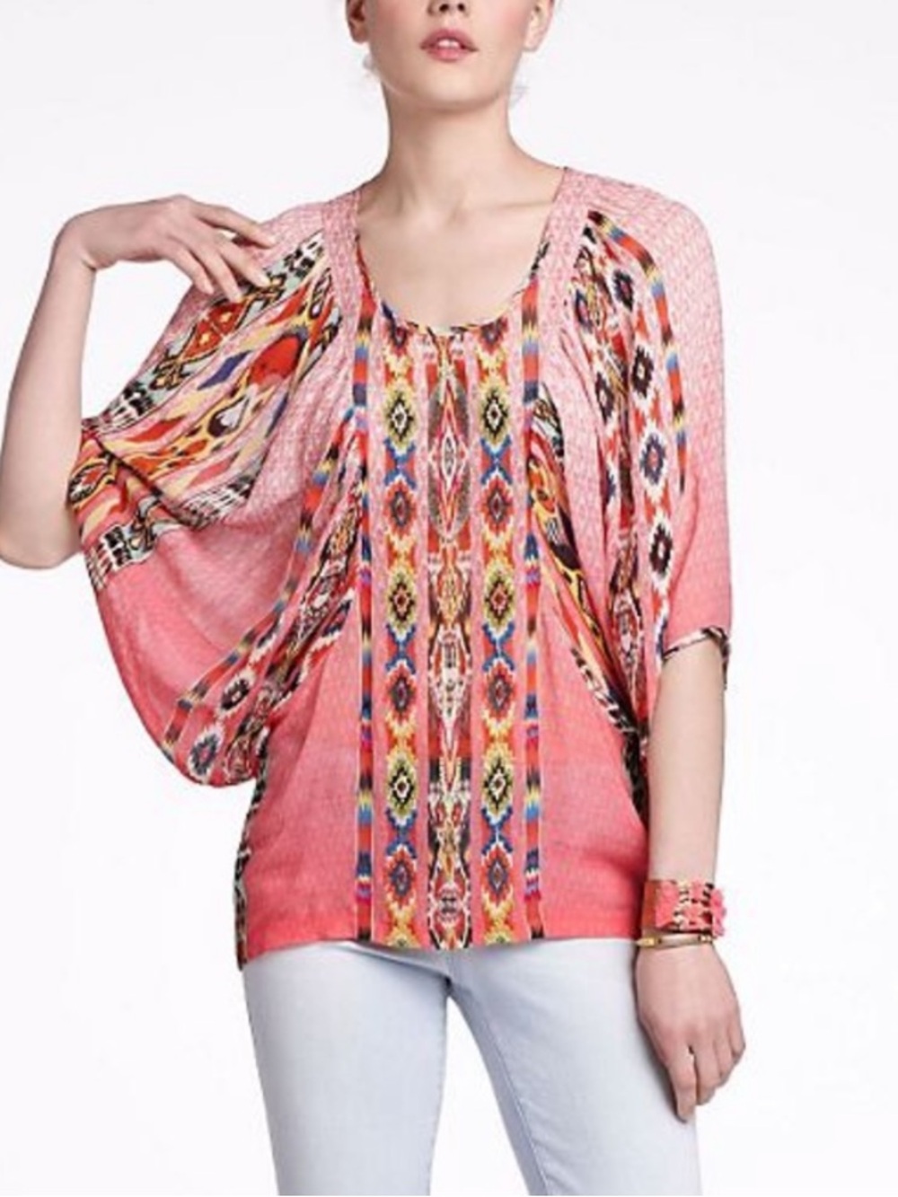 Anthropologie Tanvi Kedia Shivali Embroidered Blouse in Pink Sz XS
